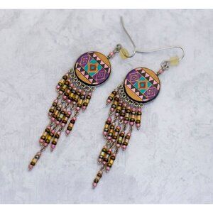 Vintage Festival Tribal Ethnic Beaded Colorful Dangle Earrings - CS1
